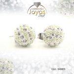 Zarcillo de Acero Esfera Micro Circón Plateado Blanco/Verde - 840855