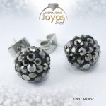 Zarcillo de Acero Esfera Micro Circón Plateado Negro - 840862