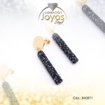 Zarcillo de Acero Colgante Piedra Dorado Barra Negro - 840871