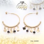 Zarcillo de Acero Colgante Piedra Dorado Círculo - 840881