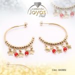 Zarcillo de Acero Colgante Piedra Dorado Círculo - 840882