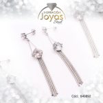 Zarcillo de Acero Colgante Circón Plateado Cadenas - 840892