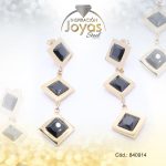 Zarcillo de Acero Colgante Piedra Dorado Rombo - 840914