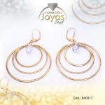 Zarcillo de Acero Colgante Circón Dorado Círculo - 840917