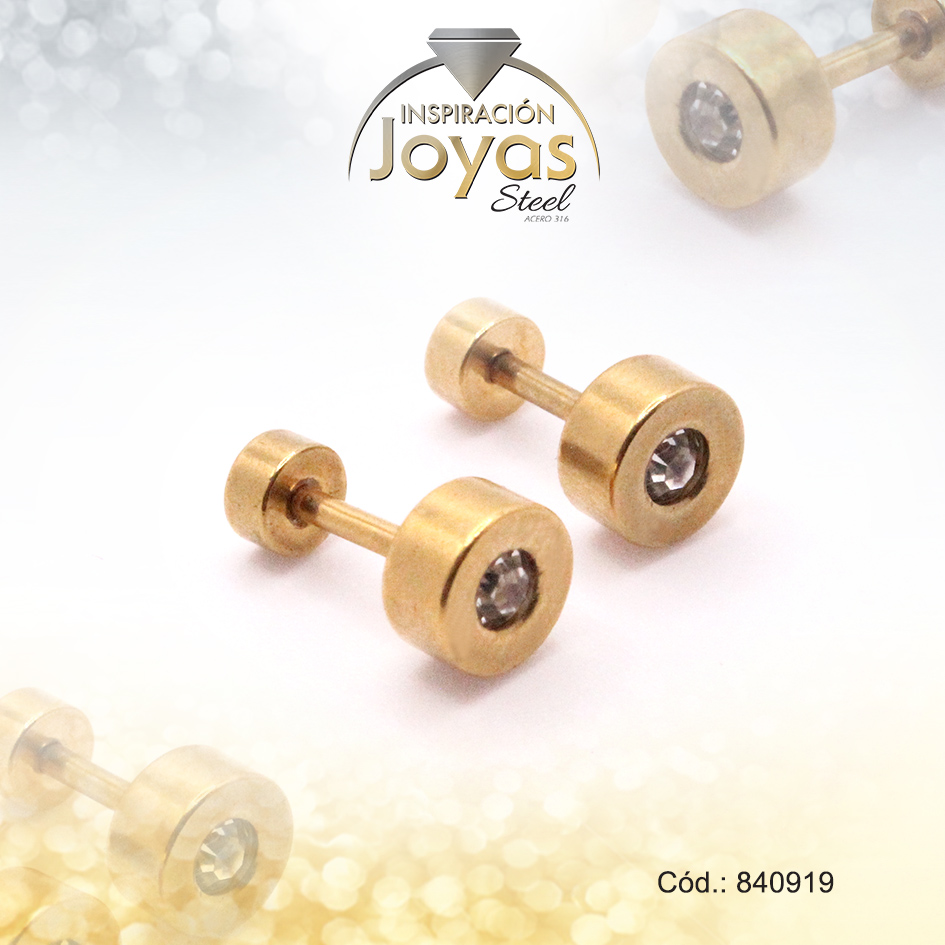 840919 Zarcillo de Acero - Bebé Circón - Dorado - Solitario - 840919 - Imagen 1