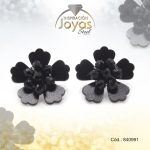 Zarcillo de Acero - Aleación Piedra - Plateado - Flor Negro - 840991