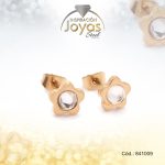 Zarcillo de Acero - Aleación Circón - Dorado - Flor - 841009