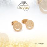Zarcillo de Acero Variado Dorado Carita Feliz - 841023
