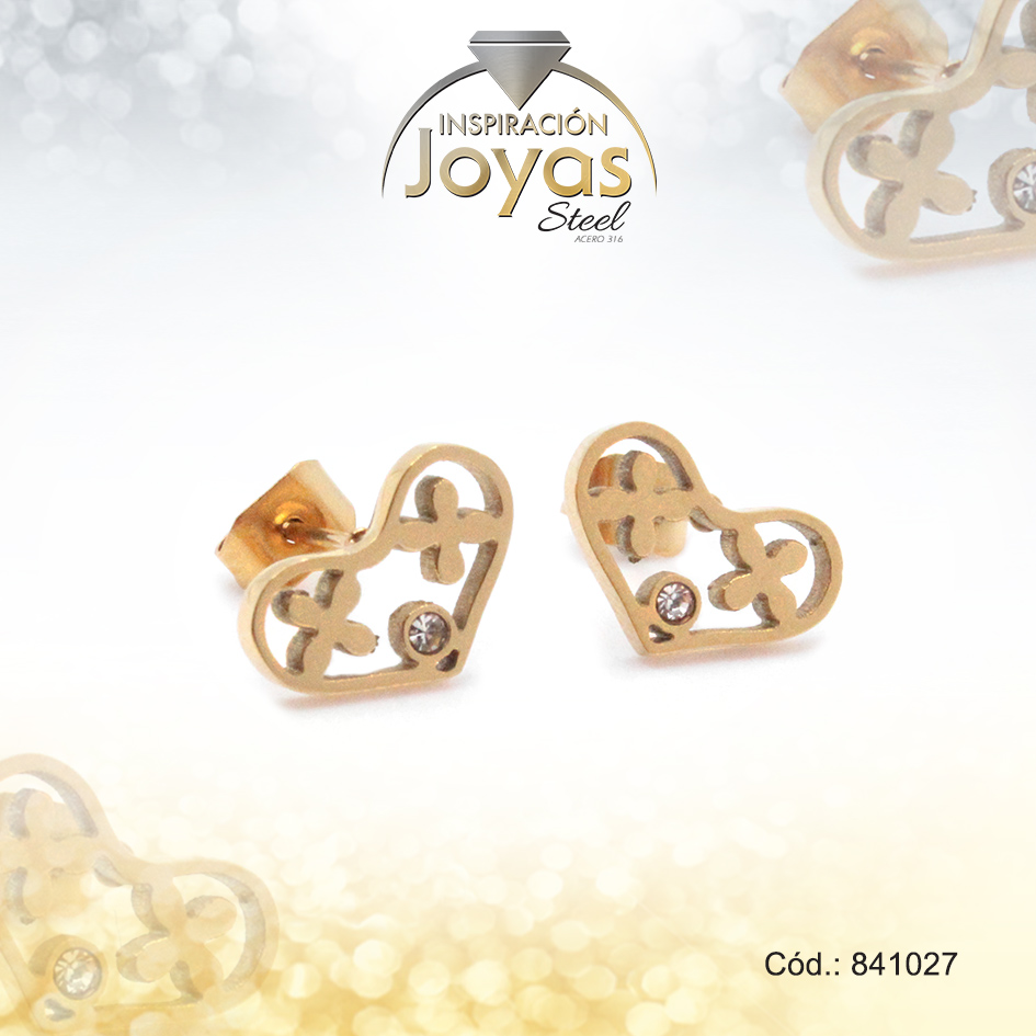 841027 Zarcillo de Acero - Aleación Circón - Dorado - Corazón - 841027 - Imagen 1