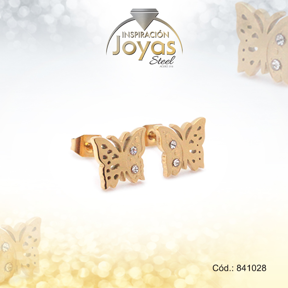 841028 Zarcillo de Acero - Aleación Circón - Dorado - Mariposa - 841028 - Imagen 1