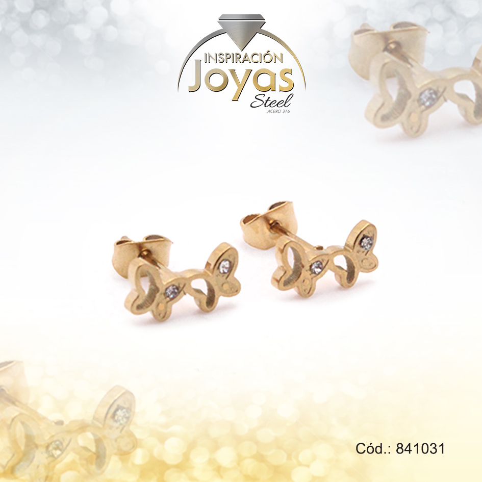 841031 Zarcillo de Acero - Aleación Circón - Dorado - Mariposa - 841031 - Imagen 1