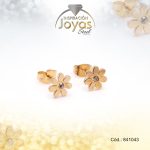 Zarcillo de Acero - Aleación Circón - Dorado - Flor - 841043