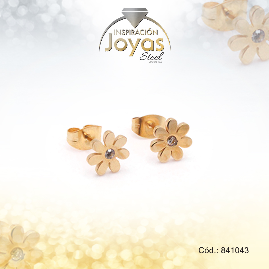841043 Zarcillo de Acero - Aleación Circón - Dorado - Flor - 841043 - Imagen 1