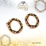 Zarcillo de Acero - Aleación Esmalte - Dorado - Círculo Negro - 841046