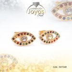 Zarcillo de Acero - Aleación Circón - Dorado - Ojo Turco Multi Color - 841048