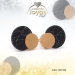 Zarcillo de Acero - Aleación Piedra - Dorado - Círculo Negro - 841052