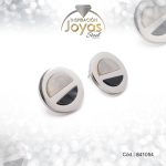 Zarcillo de Acero - Aleación Piedra - Plateado - Círculo Negro - 841054