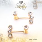 Zarcillo de Acero Colgante Circón Dorado Círculo - 841055