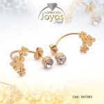 Zarcillo de Acero Colgante Circón Dorado Trébol - 841063