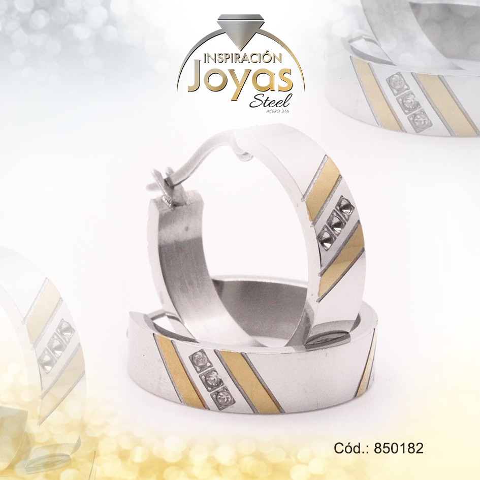 850182 Argolla de Acero Aleación Circón 2 Tonos Círculo - 850182 - Imagen 1