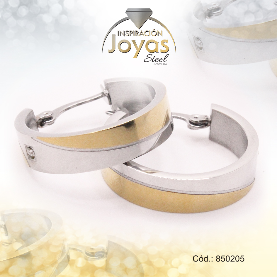 850205 Argolla de Acero Aleación Circón 2 Tonos Círculo - 850205 - Imagen 1
