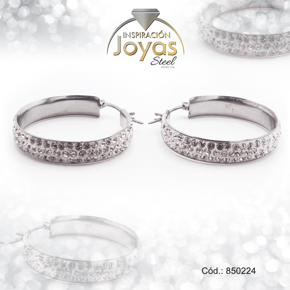 850224 Argolla de Acero Aleación Micro Circón Plateado Círculo - 850224 - Imagen 1