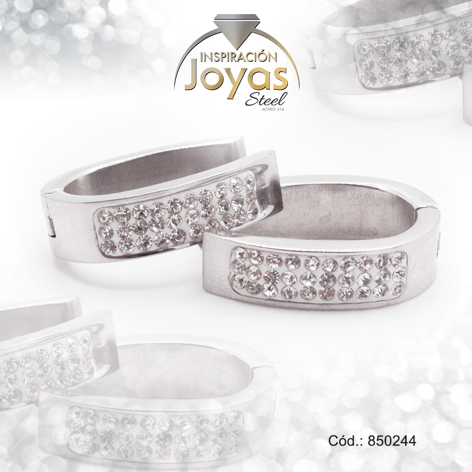 850244 Argolla de Acero Forma Geométrica con Micro Circón Plateado Óvalo - 850244 - Imagen 1