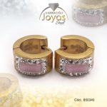 Argolla de Acero Huggies con Piedra Dorado Círculo Rosado - 850340