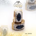Argolla de Acero Huggies con Piedra Dorado Círculo Azul - 850352