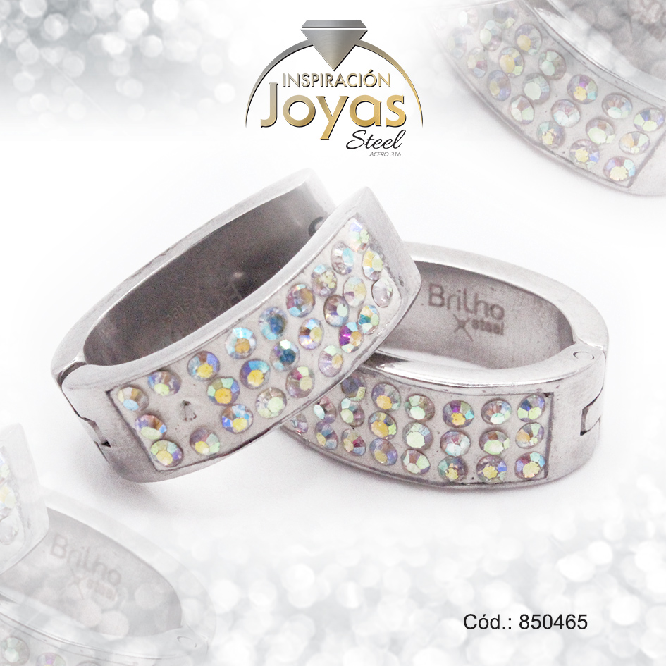 850465 Argolla de Acero Forma Geométrica con Micro Circón Plateado Óvalo - 850465 - Imagen 1