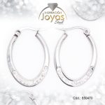 Argolla de Acero Forma Geométrica con Micro Circón Plateado Óvalo - 850470