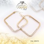 Argolla de Acero Forma Geométrica con Micro Circón Dorado Cuadrado - 850472