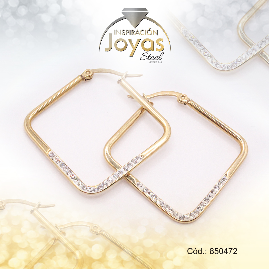 850472 Argolla de Acero Forma Geométrica con Micro Circón Dorado Cuadrado - 850472 - Imagen 1