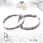 Argolla de Acero Aleación Micro Circón Plateado Círculo  - 850491