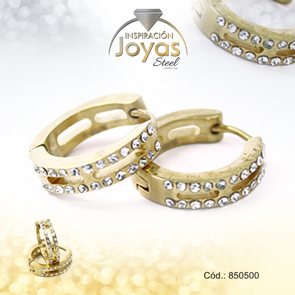850500 Argolla de Acero Huggies con Circón Dorado Círculo - 850500 - Imagen 1
