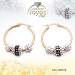 Argolla de Acero Aleación Micro Circón Dorado Círculo Negro - 850516