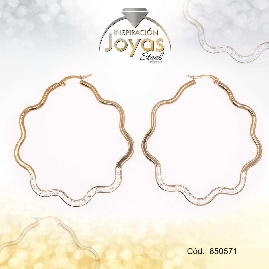 850571 Argolla de Acero Micro Circón Dorado Trébol - 850571 - Imagen 1