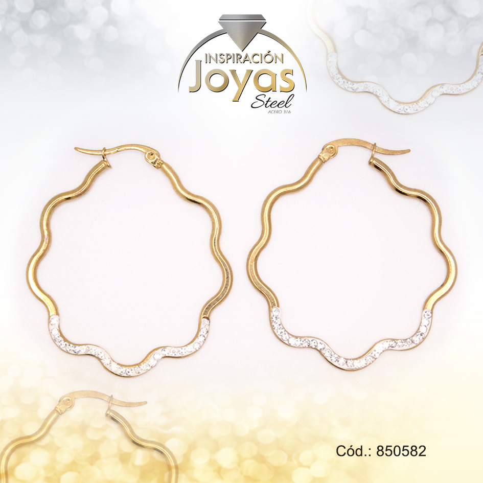 850582 Argolla de Acero Micro Circón Dorado Trébol - 850582 - Imagen 1