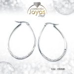 Argolla de Acero Forma Geométrica con Micro Circón Plateado Óvalo - 850586