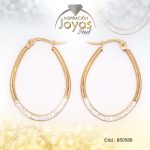 Argolla de Acero Forma Geométrica con Micro Circón Dorado Óvalo - 850588