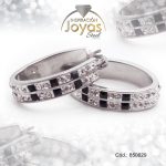 Argolla de Acero Forma Geométrica con Piedra Plateado Óvalo Negro - 850629