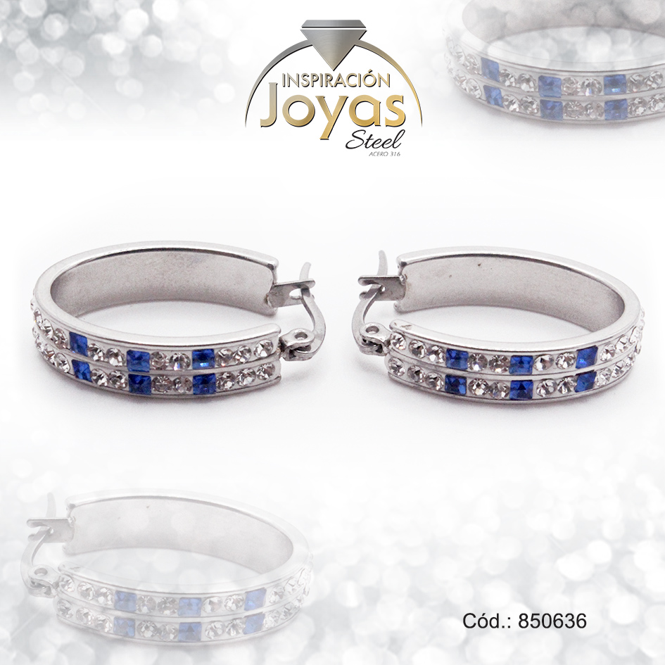 850636 Argolla de Acero Forma Geométrica con Piedra Plateado Óvalo Azul - 850636 - Imagen 1