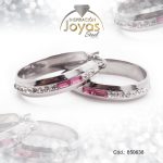 Argolla de Acero Forma Geométrica con Piedra Plateado Óvalo Rosado - 850638