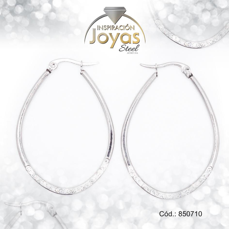 850710 Argolla de Acero Forma Geométrica con Micro Circón Plateado Óvalo - 850710 - Imagen 1