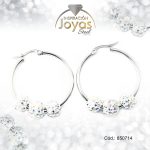 Argolla de Acero Aleación Micro Circón Plateado Círculo  - 850714
