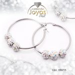 Argolla de Acero Aleación Micro Circón Plateado Círculo  - 850715