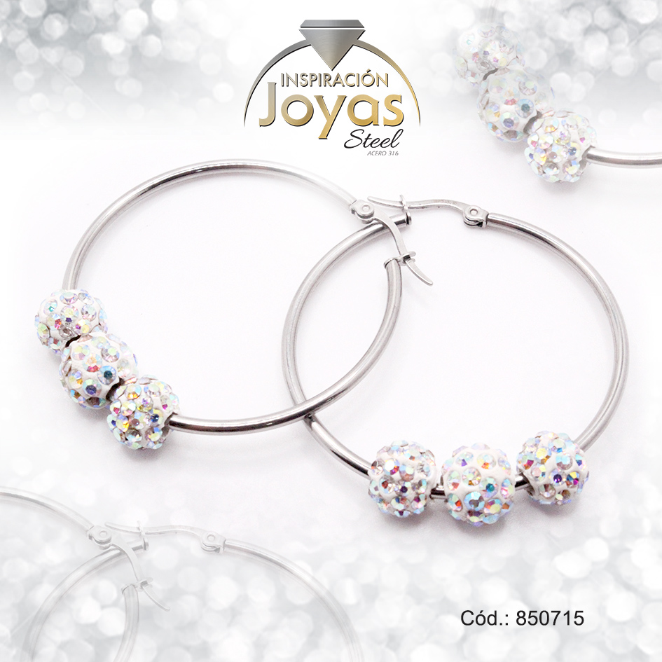 850715 Argolla de Acero Aleación Micro Circón Plateado Círculo - 850715 - Imagen 1