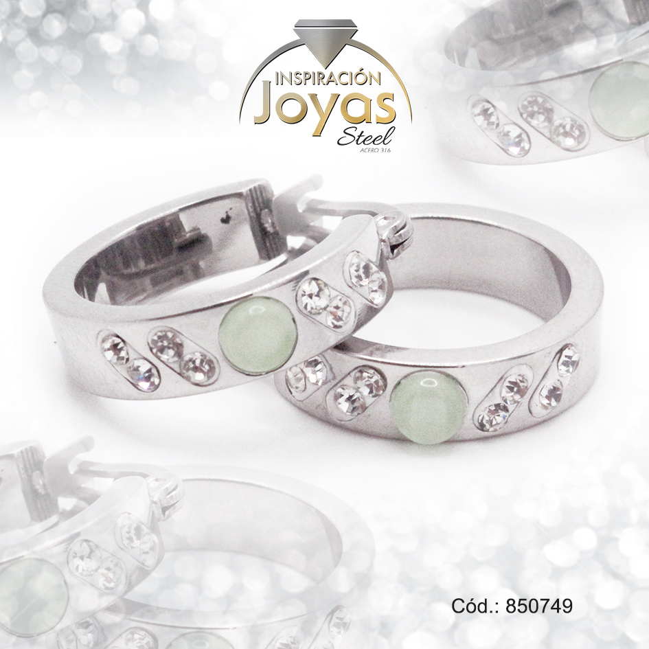 850749 Argolla de Acero Aleación Ojo De Gato Plateado Círculo Verde - 850749 - Imagen 1