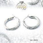 Argolla de Acero Aleación Micro Circón Plateado Círculo  - 850753