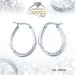 Argolla de Acero Forma Geométrica con Micro Circón Plateado Óvalo - 850759